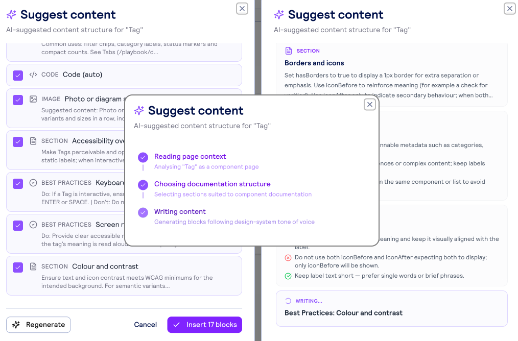 AI suggestion for the Documentation platform
